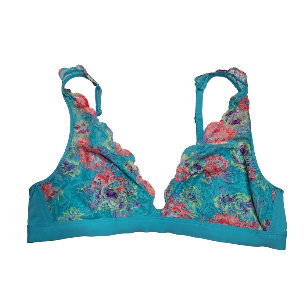VICTORIA'S SECRET PINK Bralette Turquoise Floral Lace Size Large